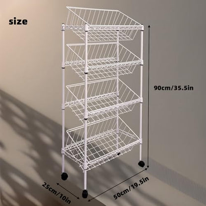 NSF white 4-layer storage rack, kitchen basket rack, vegetable tableware sorting, laundry room dirty clothes storage, detachable storage basket, multifunctional household epoxy resin - size: 4-White DIY basket