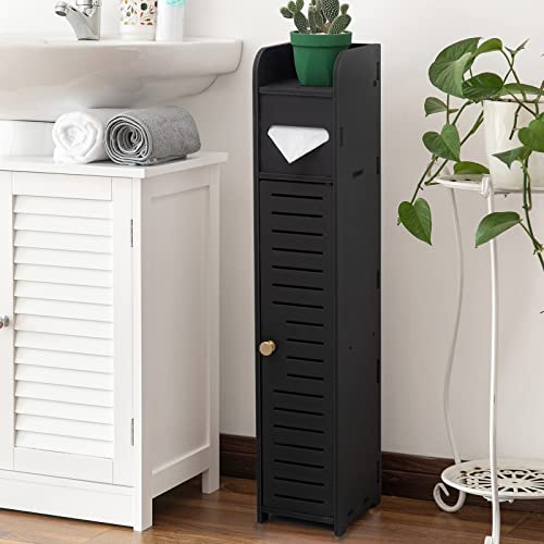 AOJEZOR Small Bathroom Storage Cabinet: Protect Rental Deposit for Renters - color: Black