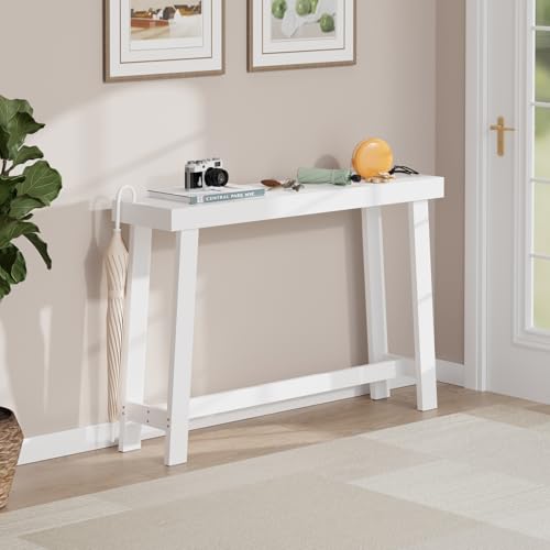 47-Inch Narrow Console Table, Entryway Sofa Table for Hallway,White | 100% Natural Bamboo slim profile, reinforced angled frame versatile wall-side placement - color: White, style: Classic