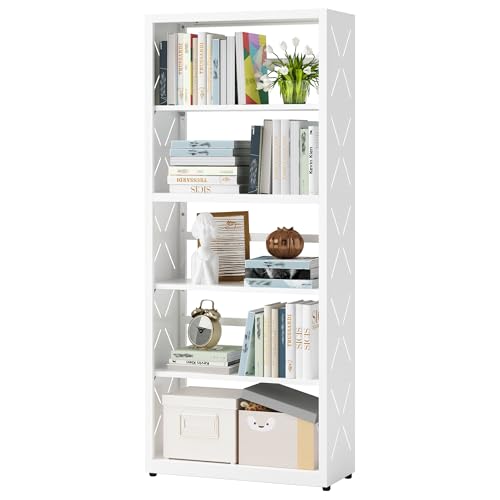 SteeLoong Industrial Bookshelf,5 Tier Bookcase,55" White Metal Tall Bookshelf with Adjustable Feet and Adjustable Shelves,Home Office Bookcase Shelf Storage Organizer for Living Room、Kitchen - color: White, size: 5-Tier 23"W