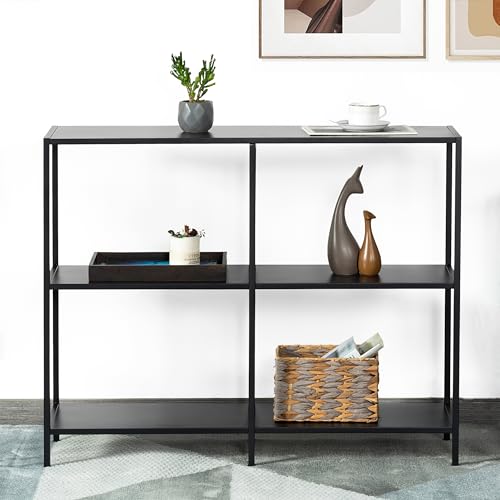 HDANI 39.4 Inch Metal Console Table with 3 Tier Strage Shelves,Narrow Entryway Table,Modern Sofa Tables for Entryway, Living Room,Bedroom,Black - color: Black, size: 39.37×11.81×31.5in