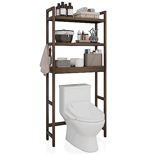 SMIBUY Bathroom Storage Shelf, Bamboo Over-The-Toilet Organizer Rack, Freestanding Toilet Space Saver with 3-Tier Adjustable Shelves (Walnut) - color: Walnut