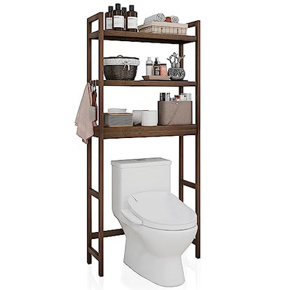 SMIBUY Bathroom Storage Shelf, Bamboo Over-The-Toilet Organizer Rack, Freestanding Toilet Space Saver with 3-Tier Adjustable Shelves (Walnut) - color: Walnut