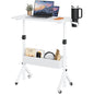ErGear Mobile Standing Desk with Wheels, Adjustable Height 28.3″ to 46.1″, Rolling Laptop Cart with Cup Holder, Storage Basket, Computer & Pen Slot, Home Office Stand Up Desk, White (31.5″ x 15.75″) - color: White