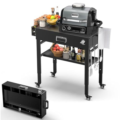 Quick-Fold Grill Cart for Ninja Woodfire & Blackstone | 28/34 in height,4 locking wheels,fits to griddles,pizza ovens and tabletop grills - size: 21" x 51" x 34" inches|30086A