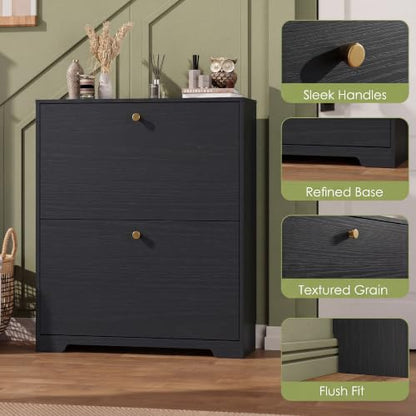 Nicetree Shoe Cabinet with 2 Flip Drawers, Narrow Shoe Organizer Cabinet, Freestanding Shoe Rack Cabinet, Modern Shoe Storage Cabinet for Entryway, Hallway, Foyer, Black - color: Black, style: 2-Drawers