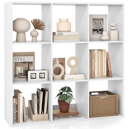 Tangkula 9-Cube Bookcase, 3-Tier Bookshelf with Open Compartments, Freestanding Cube Storage Organizer with Anti-Toppling Kits, Modern Display Shelf for Home Office (White, 9-Cube) - color: White, size: 9-Cube