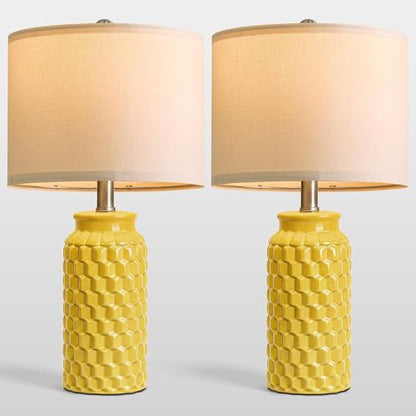 USumkky 20.5" Ceramic Table Lamps Set of 2 - Modern Farmhouse & Boho Style, Bedside Nightstand Lamps for Bedroom, Living Room End Table Lamps, Small Desk Lamp(Yellow) - color: 20.5" Yellow-2 Pack