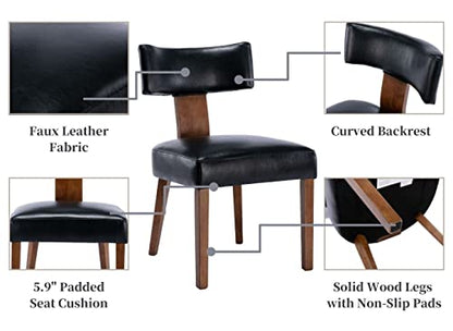 RIVOVA Set of 4 Mid Century Modern Dining Chairs, Farmhouse PU Leather Upholstered Dining Room Chairs Kitchen Chairs Side Chairs with Curved Backrest Wood Legs, Black - color: Black Curved