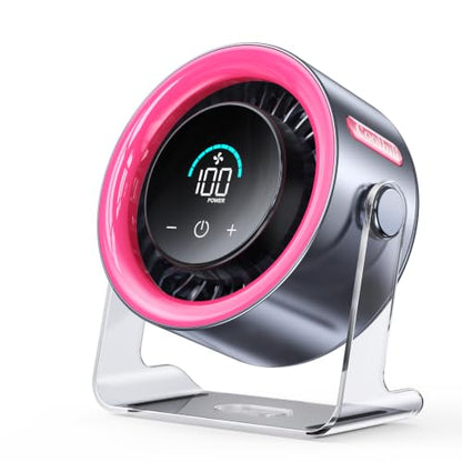 USB Desk Fan for Bedroom: 100 Speeds Digital Display Quiet Portable Fan with Turbo Airflow, 120° Rotating Small Rechargeable Battery Desktop & Wall-Mounted Fans for Bedroom Home Office - color: Pink