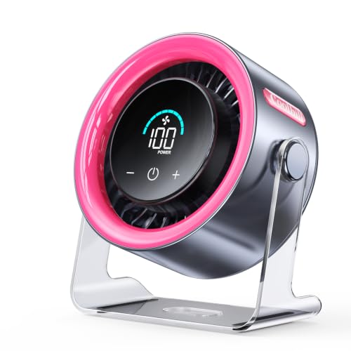 USB Desk Fan for Bedroom: 100 Speeds Digital Display Quiet Portable Fan with Turbo Airflow, 120° Rotating Small Rechargeable Battery Desktop & Wall-Mounted Fans for Bedroom Home Office - color: Pink