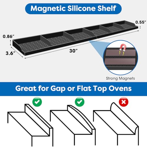 Hydream Stove Top for Silicone Shelf,30 Inch Magnetic Shelf Over the Stove Spice Rack,Kitchen Organizer Magnet Above Stovetop Back of Flat Storage Suctioned-Black - color: Black