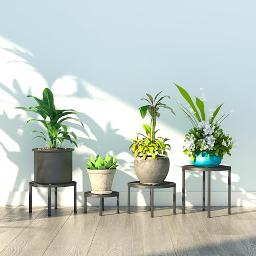 Zhongma Set of 4 Fully Assembled Metal Plant Stand for Heavy Potted Plant for Home Indoor and Outdoor, 220 LBS Capacity & Heavy Duty Construction, Sturdy Plant Riser without Installation Required - size: Set of 4 Metal Plant Stand