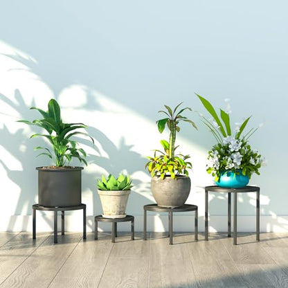 Zhongma Set of 4 Fully Assembled Metal Plant Stand for Heavy Potted Plant for Home Indoor and Outdoor, 220 LBS Capacity & Heavy Duty Construction, Sturdy Plant Riser without Installation Required - size: Set of 4 Metal Plant Stand