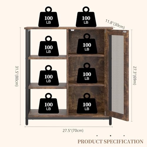 LVSOMT Mini Coffee Bar Cabinet for Home Kitchen, 27.5'' Coffee Stand Station with Adjustable Shelves & Door, Farmhouse Sideboard Buffet for Small Space, Dining Room, Living Room, Industrial Brown - color: Brown