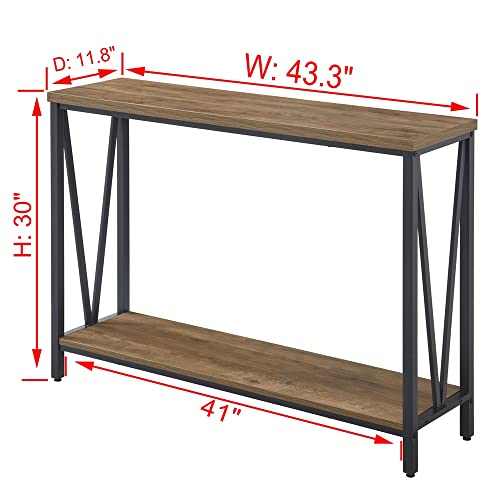 FOLUBAN Rustic Sofa Console Table, 2-Tier Industrial Entryway Hallway Table for Living Room, Oak - color: Oak