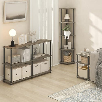 Furinno Turn-N-Tube 3-Tier Toolless Side Table, Narrow Printer Stand with Open Shelf, End Table, Night Stand, for Living Room, Bedroom, Grey Oak - color: Grey Oak/Black