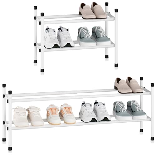 STORAGE MANIAC Expandable Shoe Rack, 8 Pairs Stackable Small Shoe Rack, Metal Adjustable Shoes Organizer for Closet, Entryway, Hallway, Garage, Front Door, Shoes Shelves, White 2 Tier - color: White, size: 2 Tier