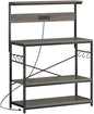 SUPERJARE Bakers Rack with Power Outlets, Microwave Stand, 39.4 X 14.3 Inch Larger Desktop, Kitchen Storage Rack with Adjustable Middle Shelf, 6 S-Shaped Hooks, Coffee Bar Stand, Grey - color: Charcoal Gray, size: 39.4inch