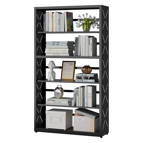 SteeLoong 5 Tier Bookcase,Industrial Bookshelf,55" Black Metal Tall Bookshelf with Adjustable Feet and Adjustable Shelves,Home Office Bookcase Shelf Storage Organizer for Living Room、Kitchen - color: Black, size: 5-Tier 31"W