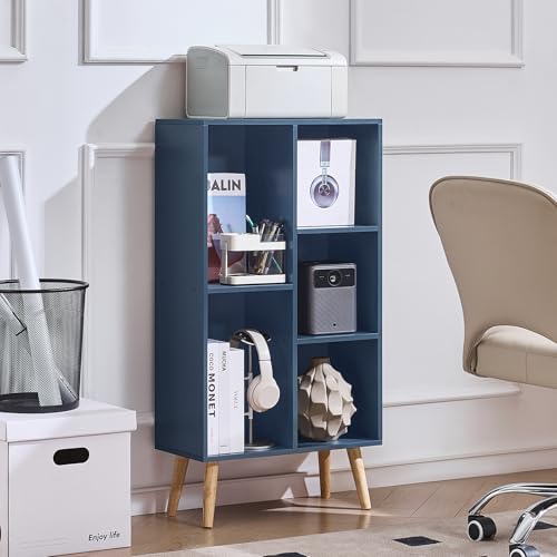 LEYAOYAO 5 Cube Bookshelf 3-Tier Bookcase with Legs,Mint Dark Blue Kids Book Shelf Cute Storage Organizer,Free Standing Open Toy Shelves Wood Bookshelves,Display Bookcases for Bedroom,Living Room - color: Dark Blue, size: 5 Cube with Legs