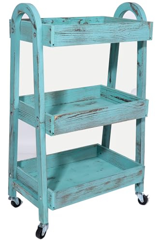 3-Tier Rolling Utility Cart with Lockable Wheels Storage Slim Storage Heavy Duty Cart Mobile Shelving Unit Craft Narrow Organizer for Bathroom Laundry Kitchen (Vintage Blue) - style: Vintage blue