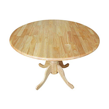 IC International Concepts, 42" Round Dual Drop Leaf Pedestal Dining Table, Solid Real Wood, Sturdy Parawood, Natural - color: Natural