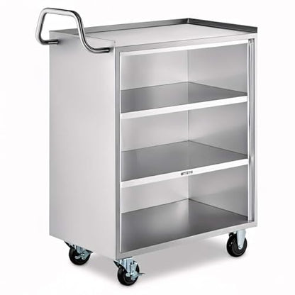 18" x 30" Commercial NSF Stainless Steel Utility Cart with Enclosed Base and Open Front - 4 Shelves, Heavy Duty Mobile Service Cart, Rolling Cart for Kitchen, Catering, Restaurant Storage - size: 4 Shelf