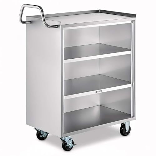 18" x 30" Commercial NSF Stainless Steel Utility Cart with Enclosed Base and Open Front - 4 Shelves, Heavy Duty Mobile Service Cart, Rolling Cart for Kitchen, Catering, Restaurant Storage - size: 4 Shelf