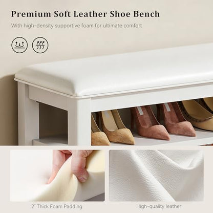 Shoe Bench with 3 Tier Adjustable Shelves Rubberwood Entryway 31.5'' - color: White, size: 31.5''