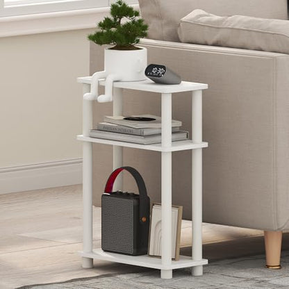 Furinno Turn-N-Tube Narrow Side Table, 3-Tier Rectangular Modern End Table with Storage Shelf, Slim Toolless Assembly Nightstand, Night Stand, Bedside Table, for Living Room, Bedroom, White - color: White/White