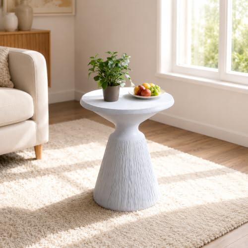 Stone Side Table,Round Faux Marble Side Table,Modern Small Stone End Table for Balcony (White-16.7"-3) - color: White-16.7"-3