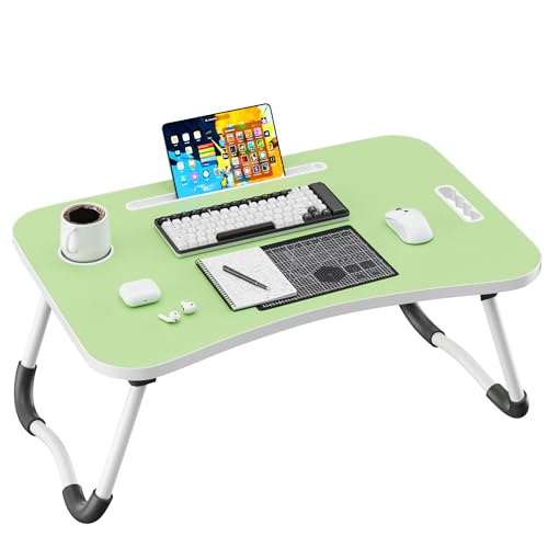 Folding Lap Desk, 23.6 Inch Wood Laptop Bed Desk with Cup Holder, Portable Bed Table for Working Writing Reading & Eating for Bed, Sofa, Couch, Floor - Green - color: Green