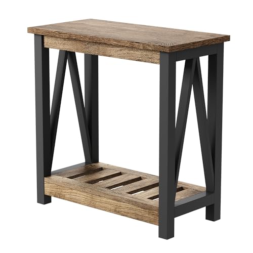 ChooChoo Farmhouse End Table, Narrow Side Table | with Shelf ,Slim Bedside Table ,Small Spaces, Rustic Nightstand, Living Room, Bedroom,Rustic Oak & Black - color: Rustic Oak & Black, size: 1 Pack