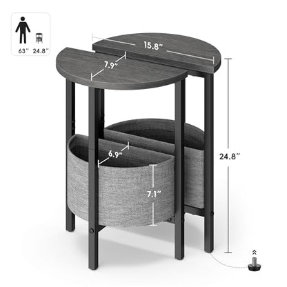Vagusicc Small Round Side Table End Table, Tall Accent Table with Storage Basket, Set of 2 Half Round Table Half Moon Tables, Coffee Bedside Table Modern Nightstand for Living Room Bedroom Gray Walnut - color: Gray Walnut