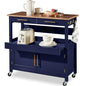 Best Choice Products 36in Large Rolling Kitchen Island Cart, 2-Door Cabinet, 2 Drawers, Pull-Out Shelf, Power Outlet, Hooks, & Swivel Lockable Wheels - Midnight Blue - style: Midnight Blue