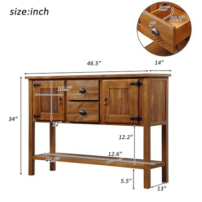 LKTART Solid Wood Farmhouse Console Table,Sofa Table with Storage Drawers and Shelves,Entryway Table for Entry Hallway Foyer Sofa Side Table,Easy Assembled (46.5" Brown) - color: Brown