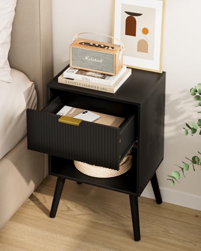 Aienvey Nightstand, Small Bedside Table with Storage Drawers, Black Stripe | Modern Night Stand with Drawer and Wood Leg, Small Side Table with Open Shelf, End Table for Bedroom,Living Room,Small Spaces - color: Black Stripe