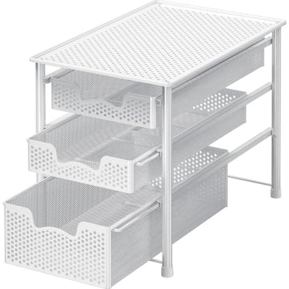 Simple Houseware 3 Tier White Alloy Steel Sliding Basket Organizer Drawer Cabinet - color: White, size: 3-Tier