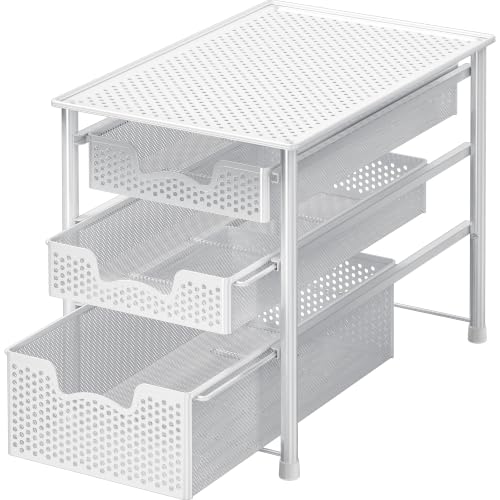 Simple Houseware 3 Tier White Alloy Steel Sliding Basket Organizer Drawer Cabinet - color: White, size: 3-Tier
