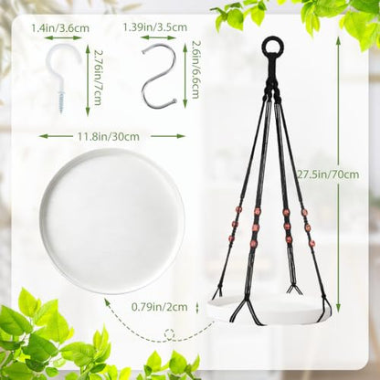 GREANER 2 Sets Hanging Plant Shelf, Black Indoor Hanging Plant Stand with Large Plastic Tray, Flower Pot Holder for Succulents, Cacti, Small Plants - color: White
