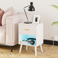 Aienvey Nightstand with Charging Station and LED Lights, White | Small Side Table, Bedside Table with Drawer, Modern Night Stand with Light/Power Strip, End Table for Bedroom, Living Room - color: White