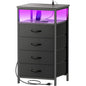 Huuger Night Stand with Charger Station and LED Lights, 4 Drawer Nightstand, Bed Side Table with Open Shelf, End Table, Fabric Dresser for Bedroom, Grey - color: Grey, size: 11.8"D x 15.7"W x 33.9"H（4 Drawers）