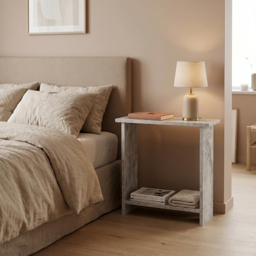 Narrow Side Table for Living Room, Slim End Table for Small Spaces Between Couch, Recliner or Armchair, 2 Tier Skinny Table with Open Shelf, Engineered Wood Sofa Beverage Thin Stand (White Marble) - color: White Marble