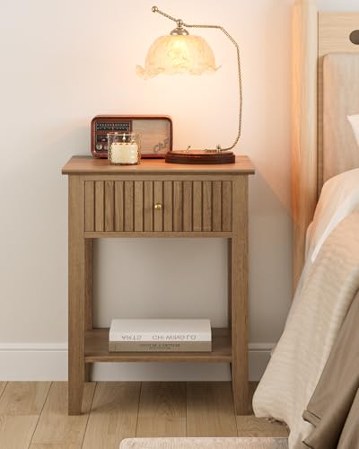 Fluted Nightstand, Farmhouse Night Stand with 1 Drawers, Mid Century Modern Side Accent Table,Bedside End Table for Bedroom, Living Room, Natural - color: Natural, size: 1 Drawer
