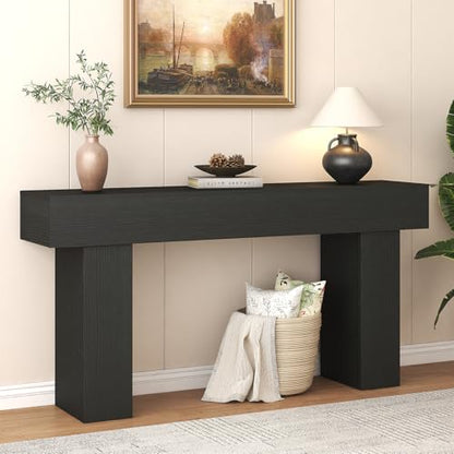 63 Inch Long Console Table for Entryway, Farmhouse Wood Rectangular Sofa Table Behind Couch Table, Narrow Entryway Table for Living Room, Entrance, Hallway, Foyer, Easy Assembly (Charcoal Black) - color: Charcoal Black