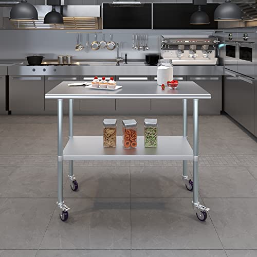 AmGood 48" Long x 24" Deep Stainless Steel Table with Casters - size: 48" Long x 24" Deep