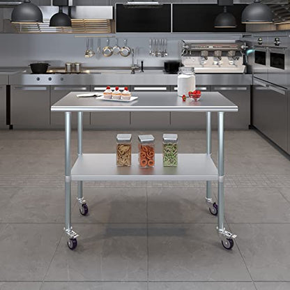 AmGood 48" Long x 24" Deep Stainless Steel Table with Casters - size: 48" Long x 24" Deep