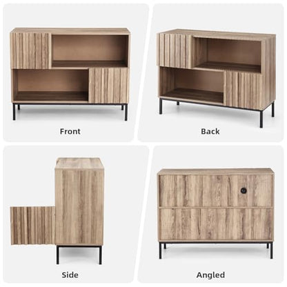 Entryway Table with Storage, Farmhouse Entrance Console Table Sideboard Buffet Cabinet with Storage Shelves and Metal Legs, Sofa Table Accent Cabinet for Living Room Hallway