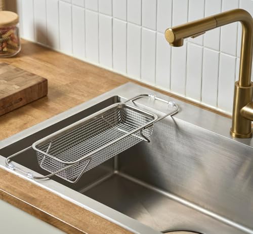 WAGENSTEIGER Extendable Dish Rack with Feet, Vegetable Colander Basket, Stainless Steel Dish or Silverware Drying Rack, Ultimate Kitchen Organizer Over the Sink (12.40 x 5.12 x 2.36 Inches) - size: 12.40 x 5.12 x 2.36 Inches